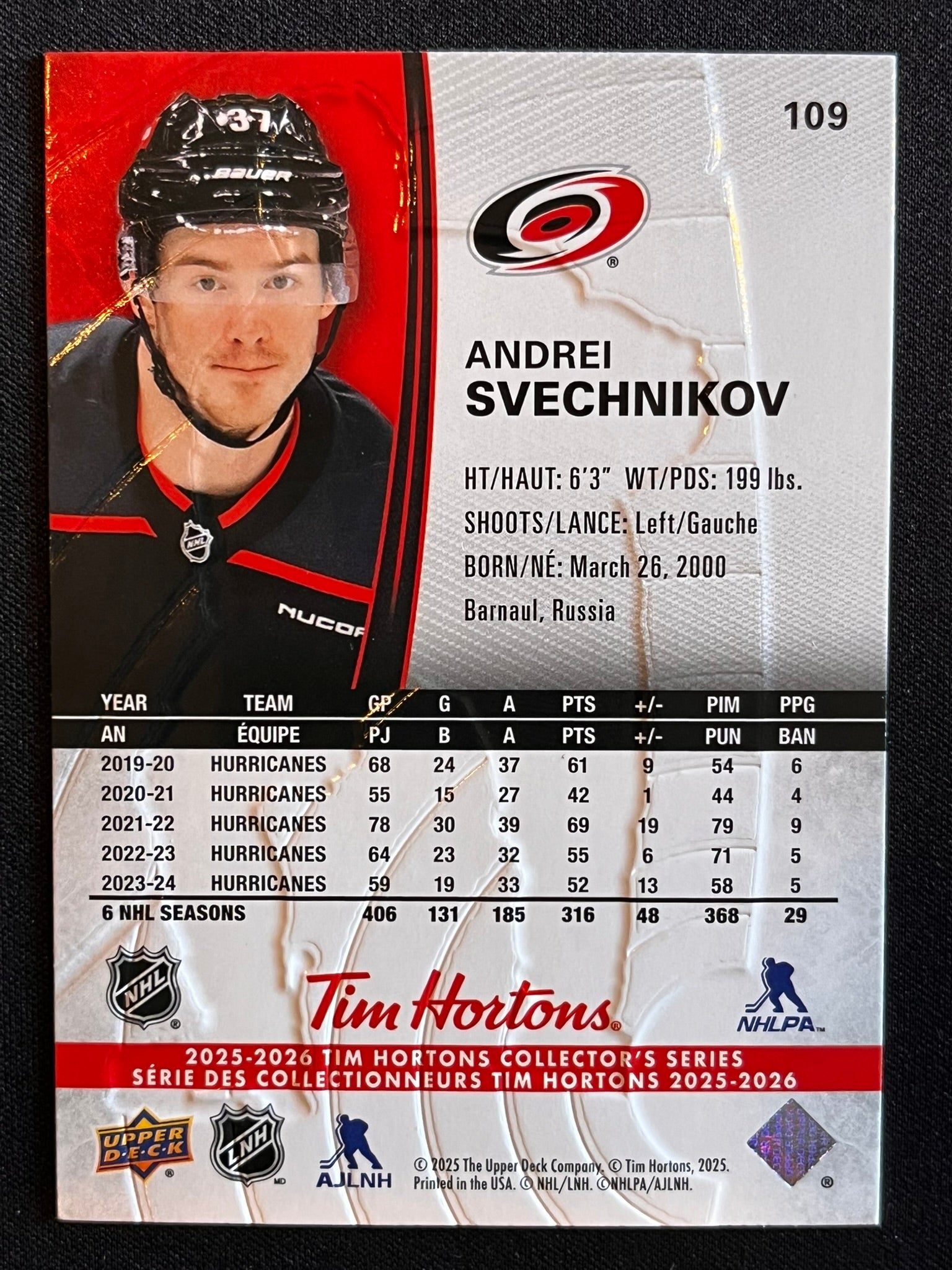 2025 - 2026 Tim Hortons Collector's Series Base #109 - Andrei Svechnikov
