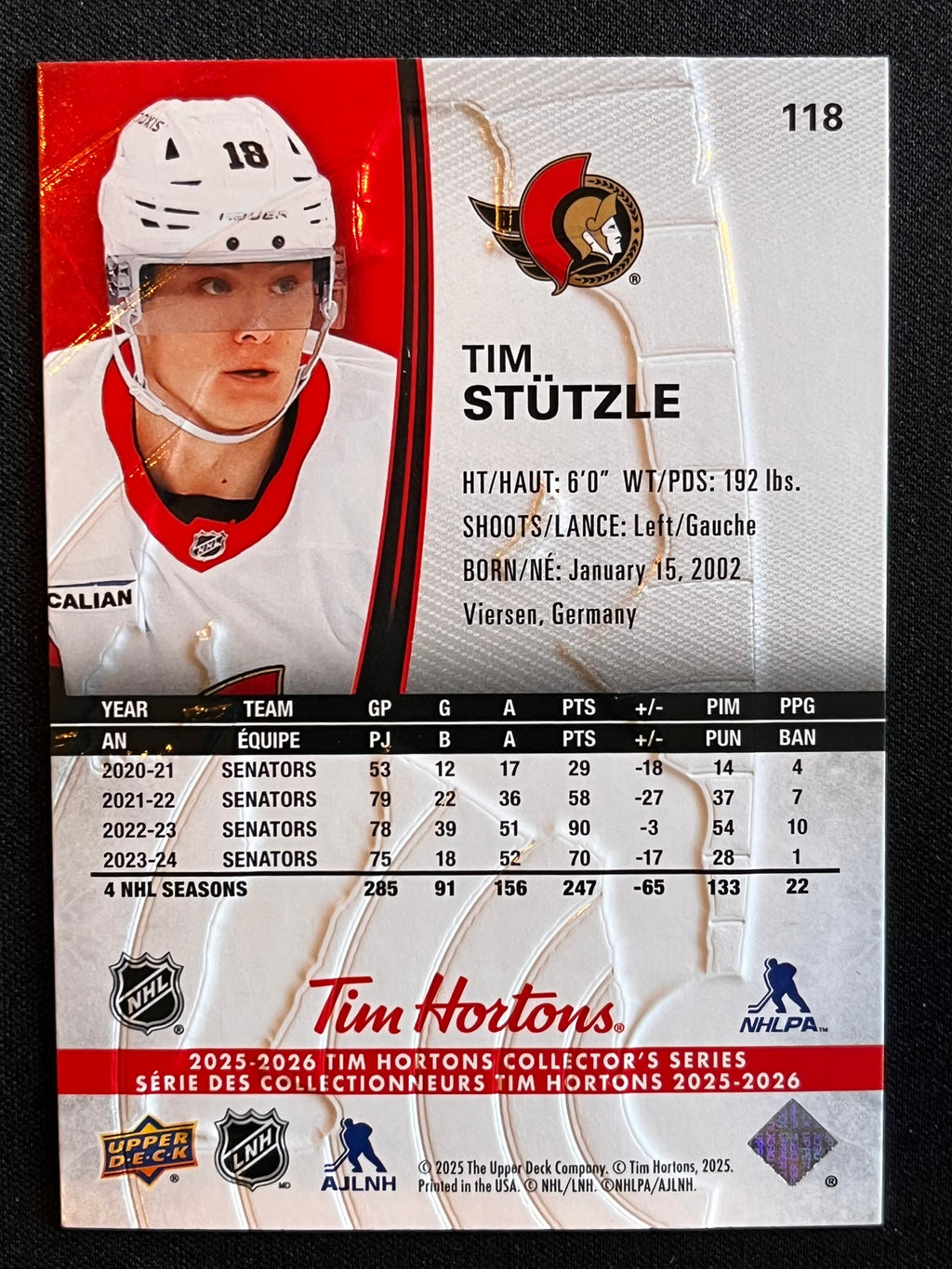 2025 - 2026 Tim Hortons Collector's Series Base #118 - Tim Stuzle