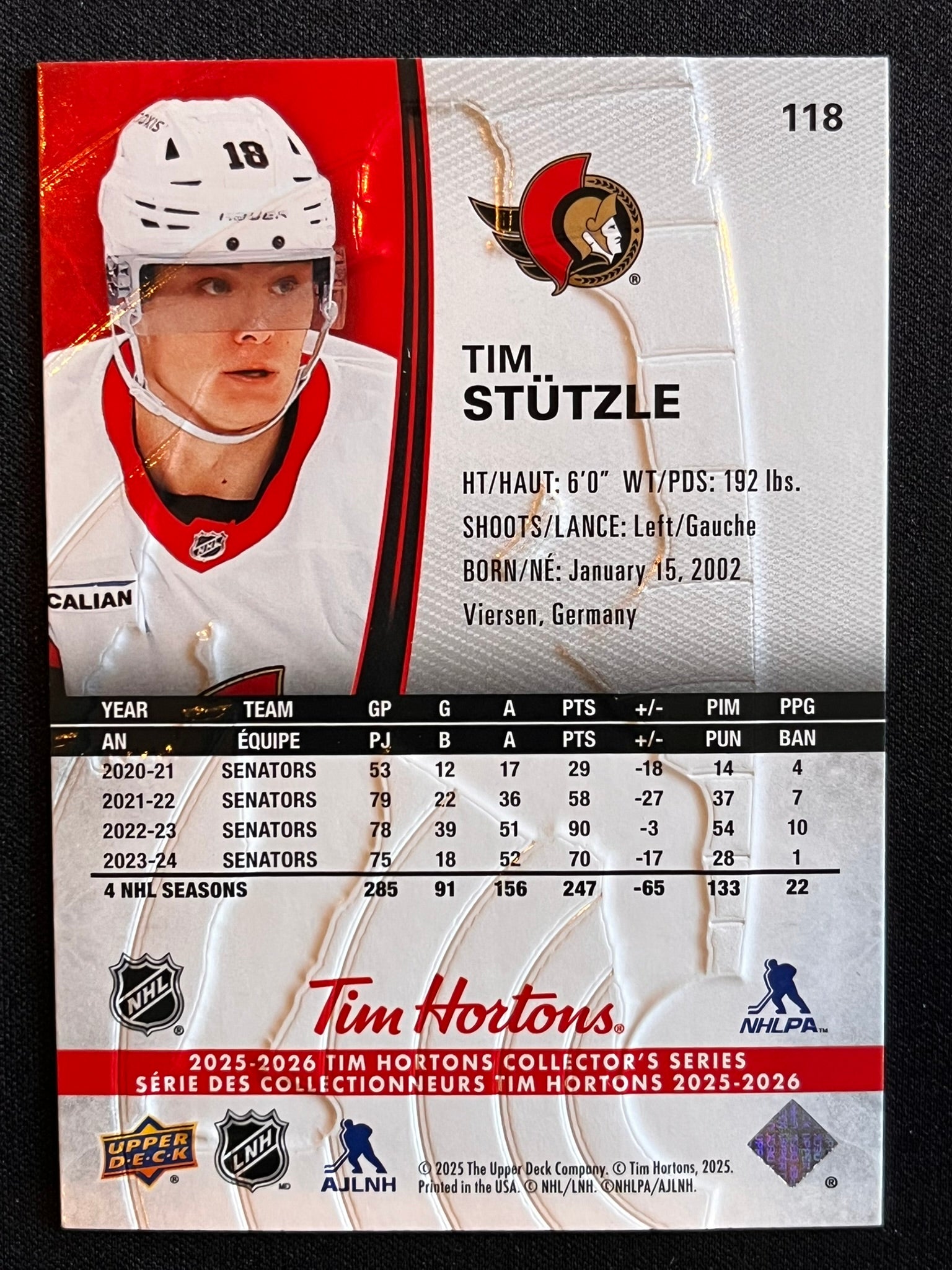 2025 - 2026 Tim Hortons Collector's Series Base #118 - Tim Stuzle