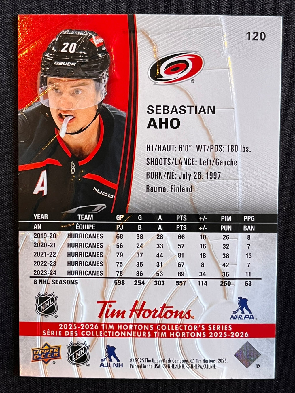 2025 - 2026 Tim Hortons Collector's Series Base #120 - Sebastian Aho