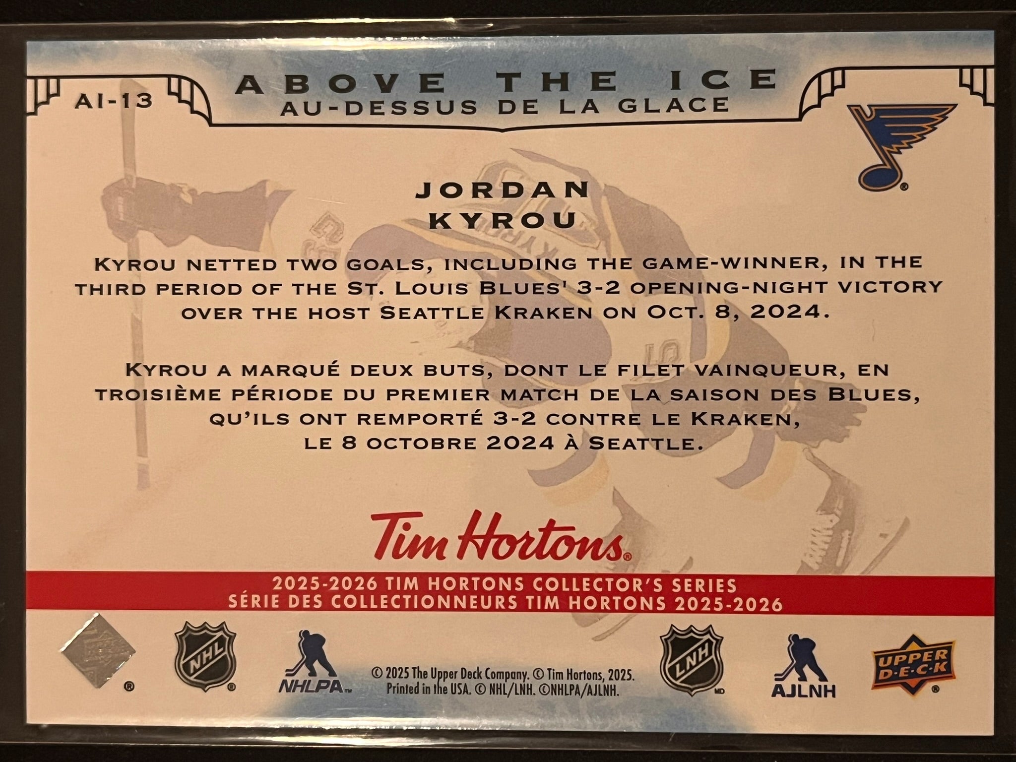 2025 - 2026 Tim Hortons Collector's Series #AI-13 - Jordan Kyrou