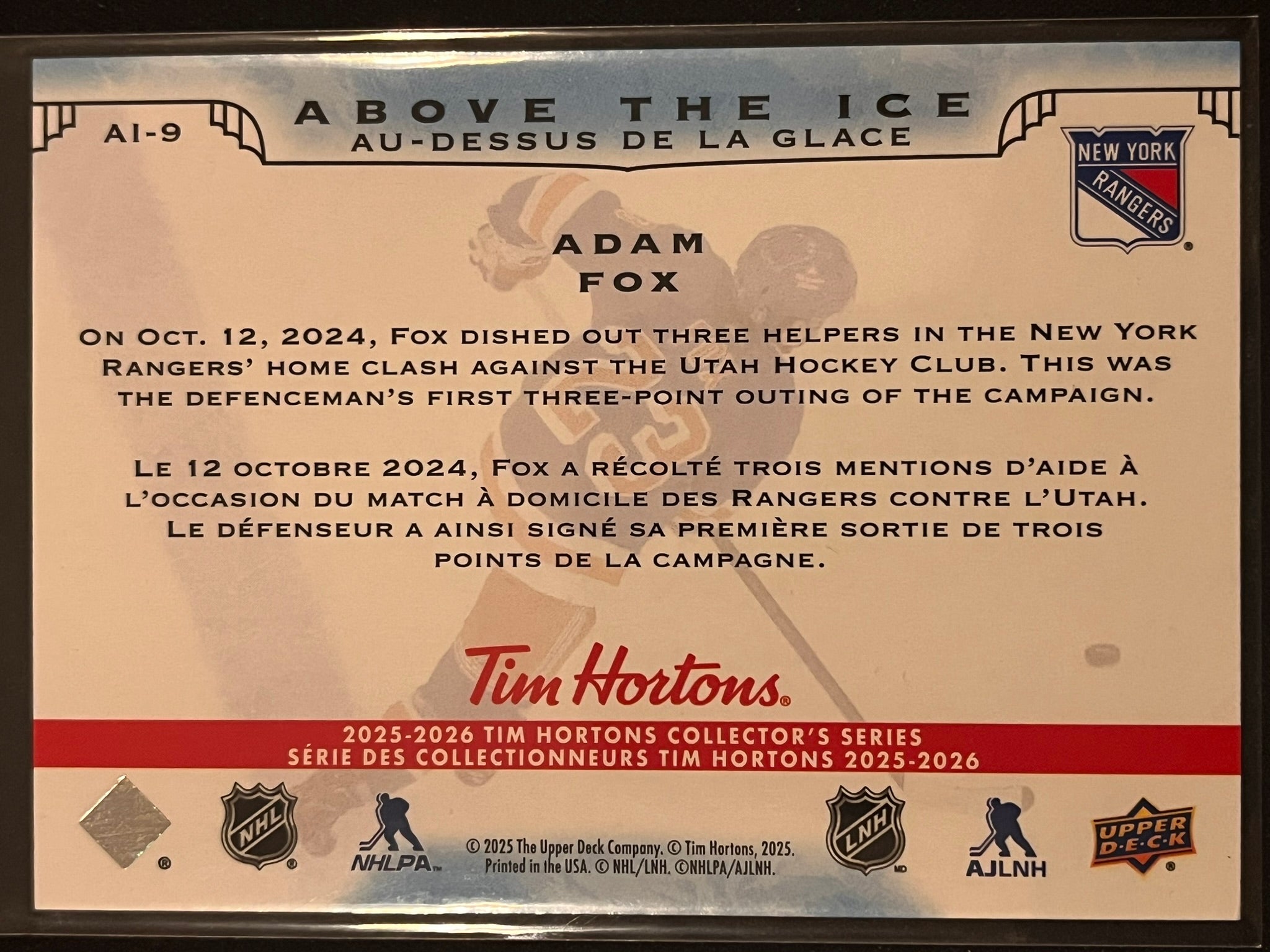 2025 - 2026 Tim Hortons Collector's Series #AI-9 - Adam Fox