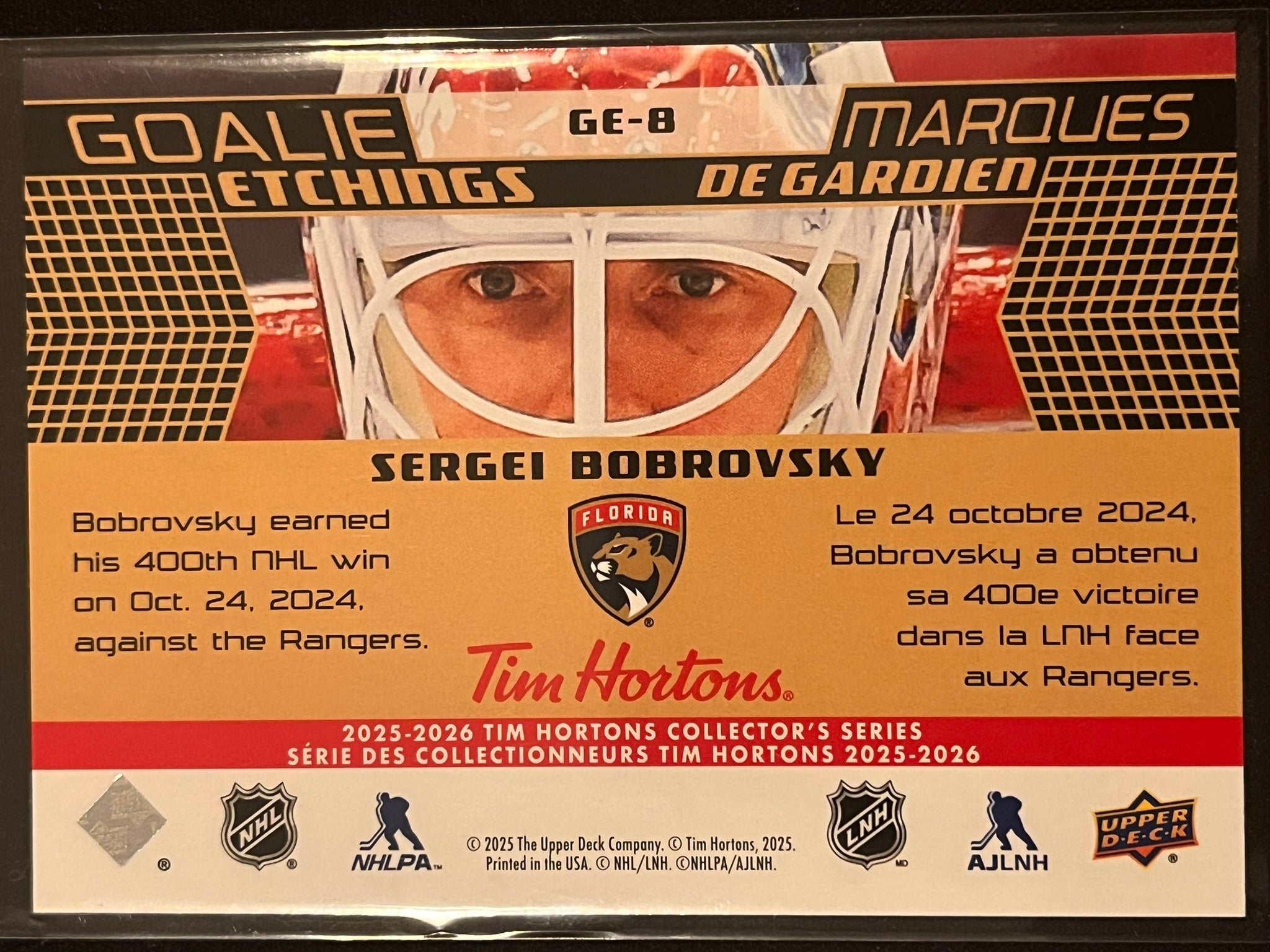 2025 - 2026 Tim Hortons Collector's Series #GE-08 - Sergei Bobrovsky