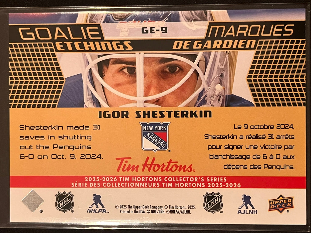 2025 - 2026 Tim Hortons Collector's Series #GE-09 - Igor Shesterkin