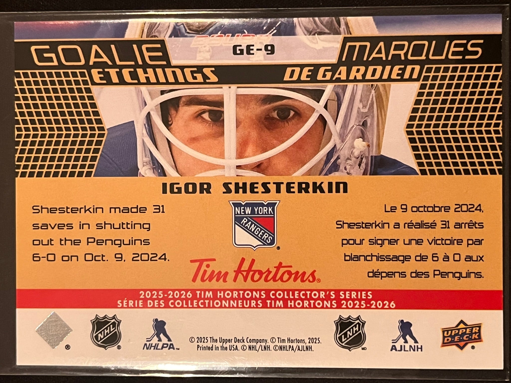 2025 - 2026 Tim Hortons Collector's Series #GE-09 - Igor Shesterkin