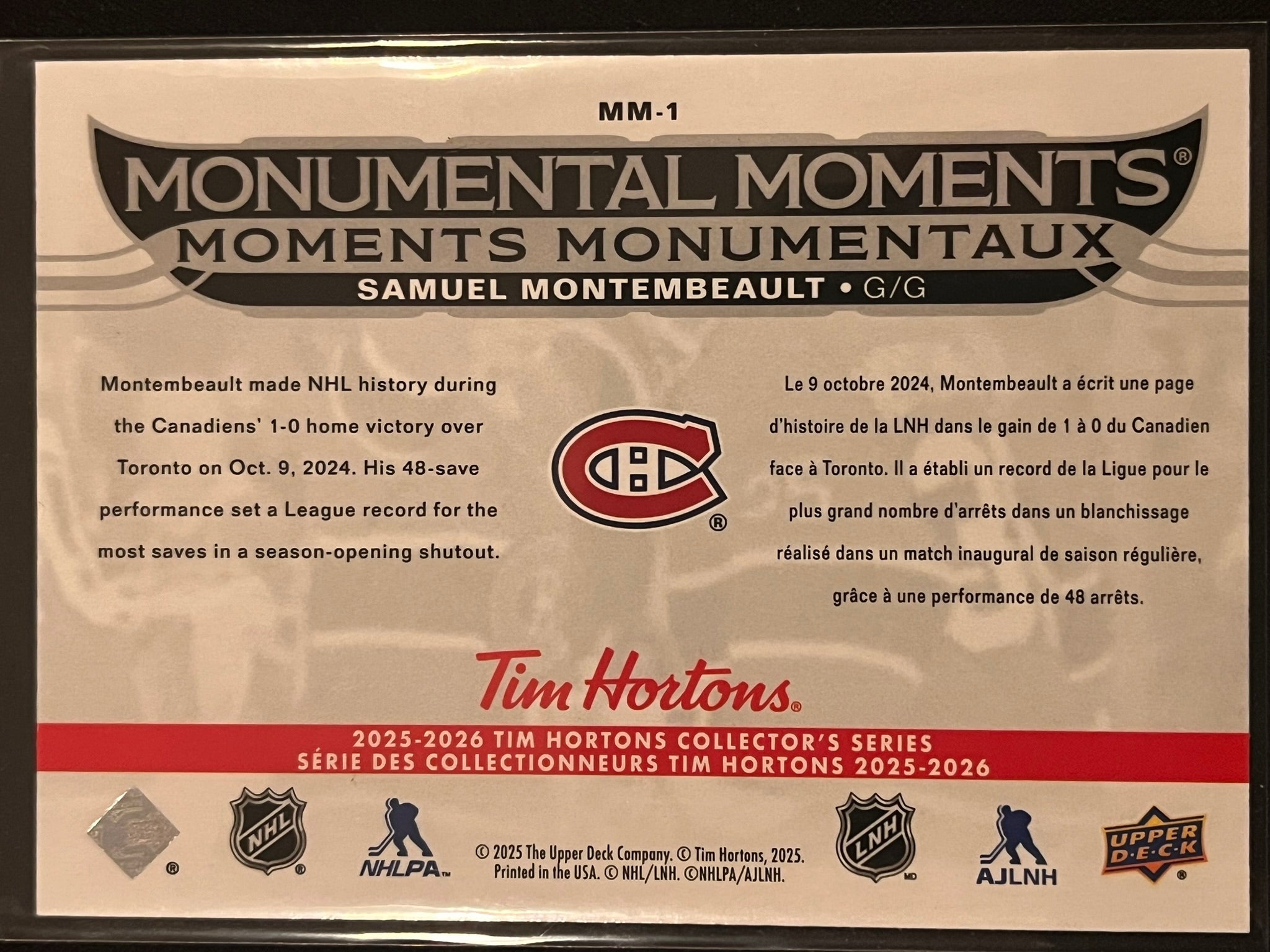 2025 - 2026 Tim Hortons Collector's Series #MM-01 - Samuel Montembault