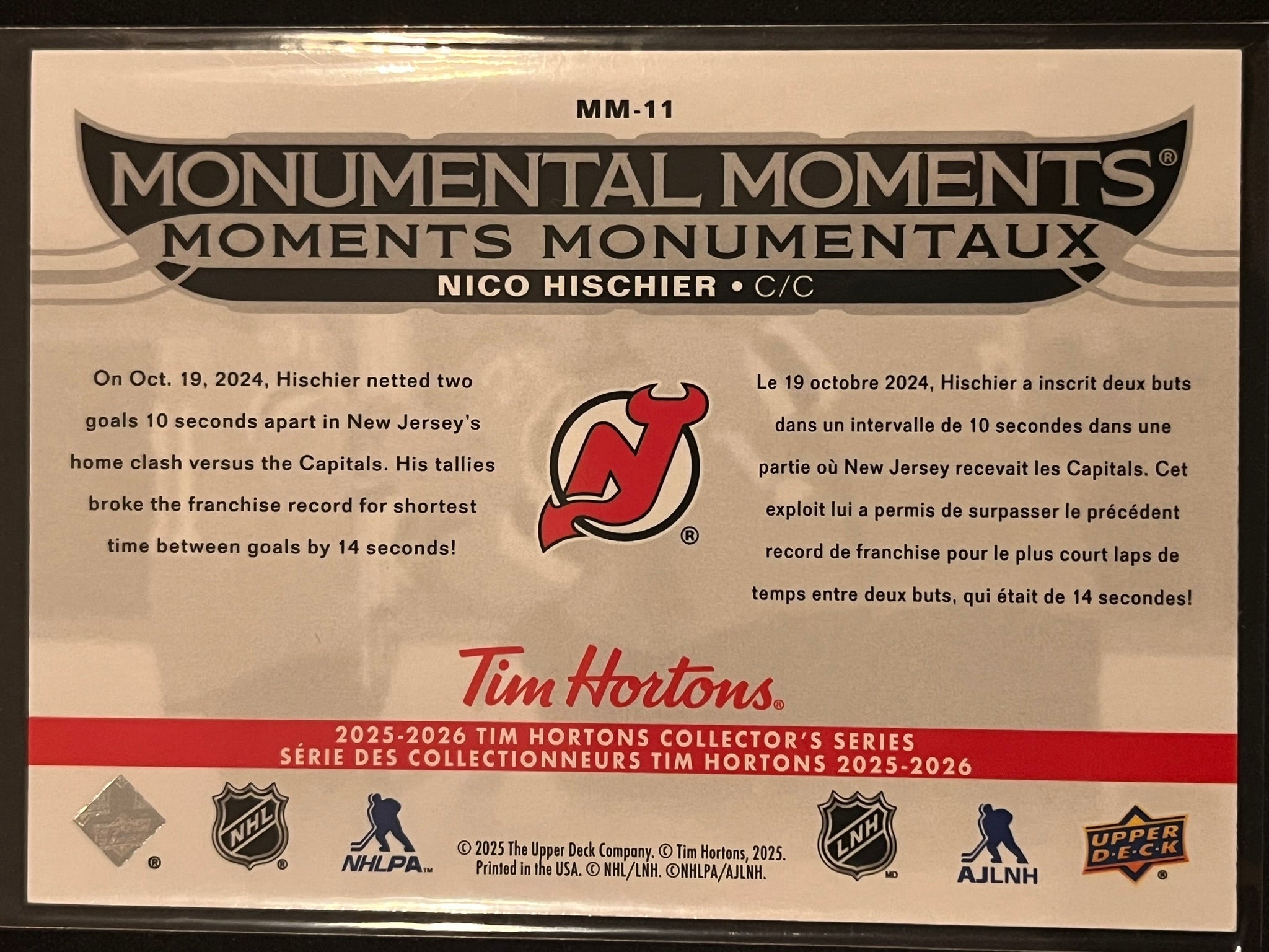 2025 - 2026 Tim Hortons Collector's Series #MM-11 - Nico Hischier