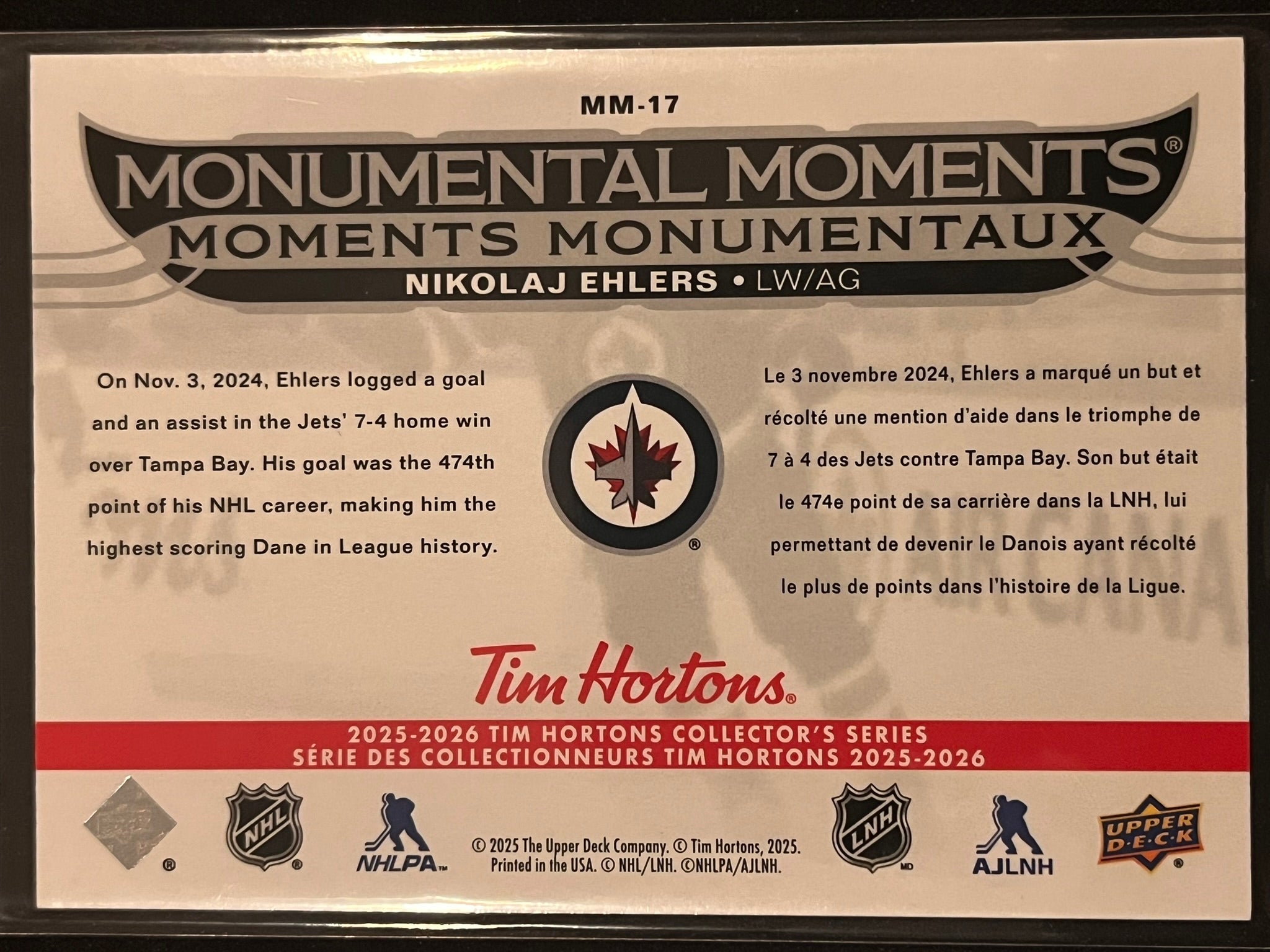 2025 - 2026 Tim Hortons Collector's Series #MM-17 Nikolaj Ehlers