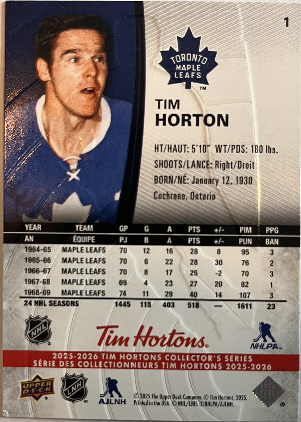 2025 - 2026 Tim Hortons Collector's Series Base #001 - Tim Horton