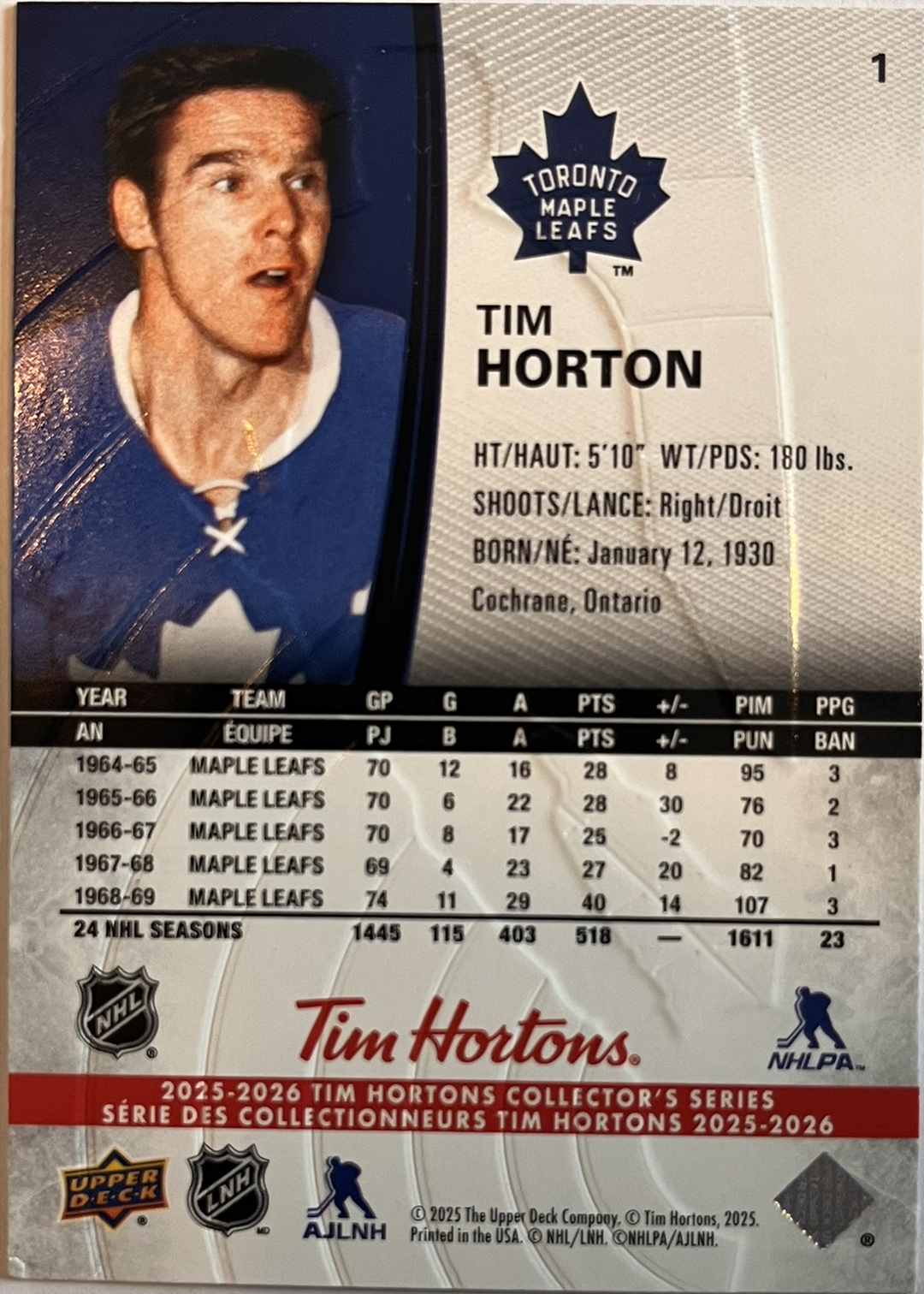 2025 - 2026 Tim Hortons Collector's Series Base #001 - Tim Horton