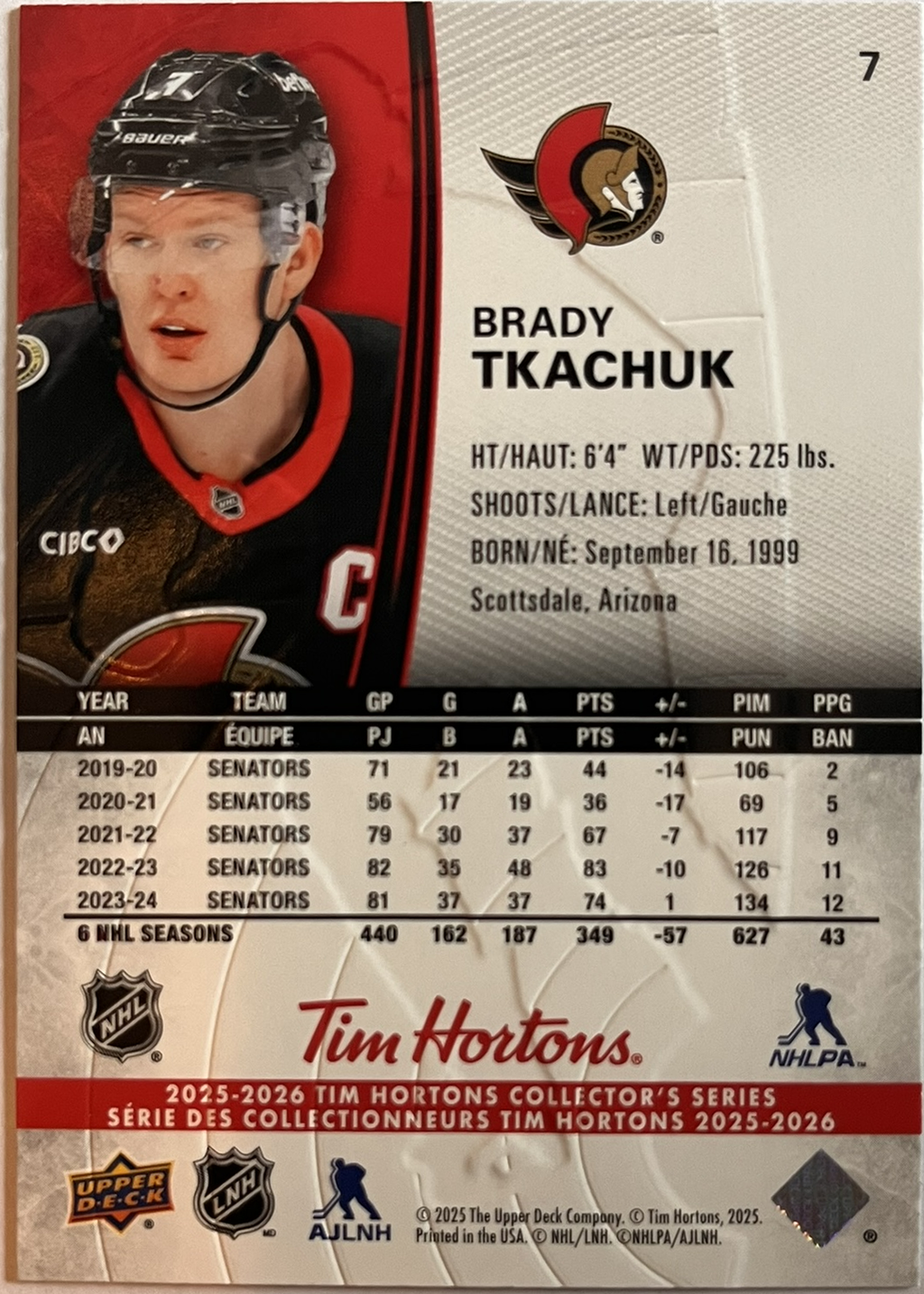 2025 - 2026 Tim Hortons Collector's Series Base #007 - Brady Tkachuk