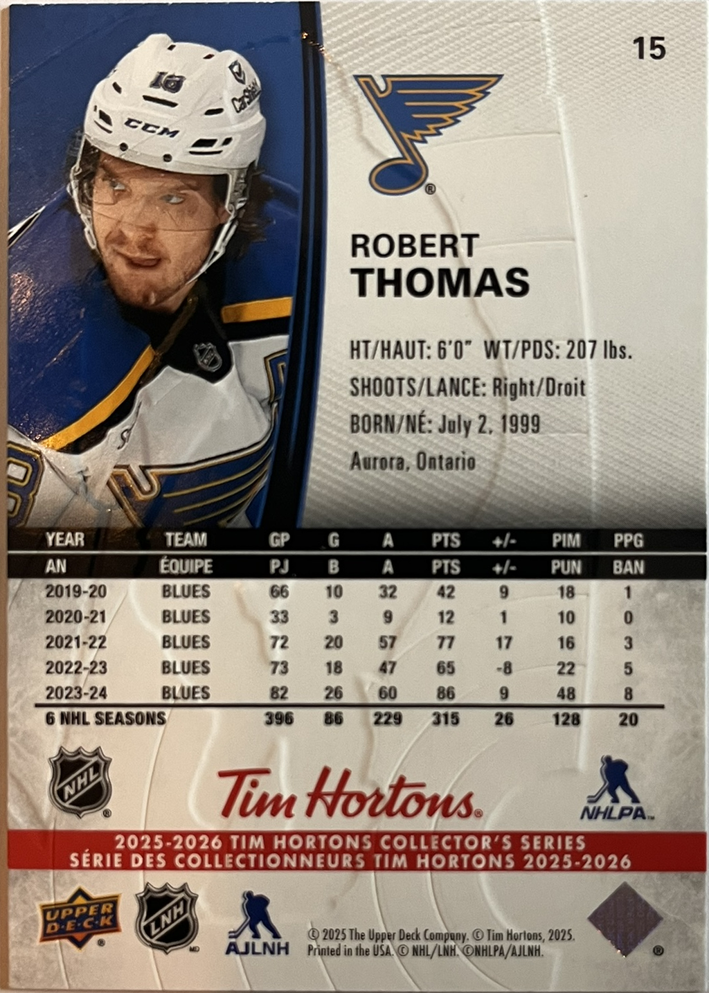 2025 - 2026 Tim Hortons Collector's Series Base #015 - Robert Thomas