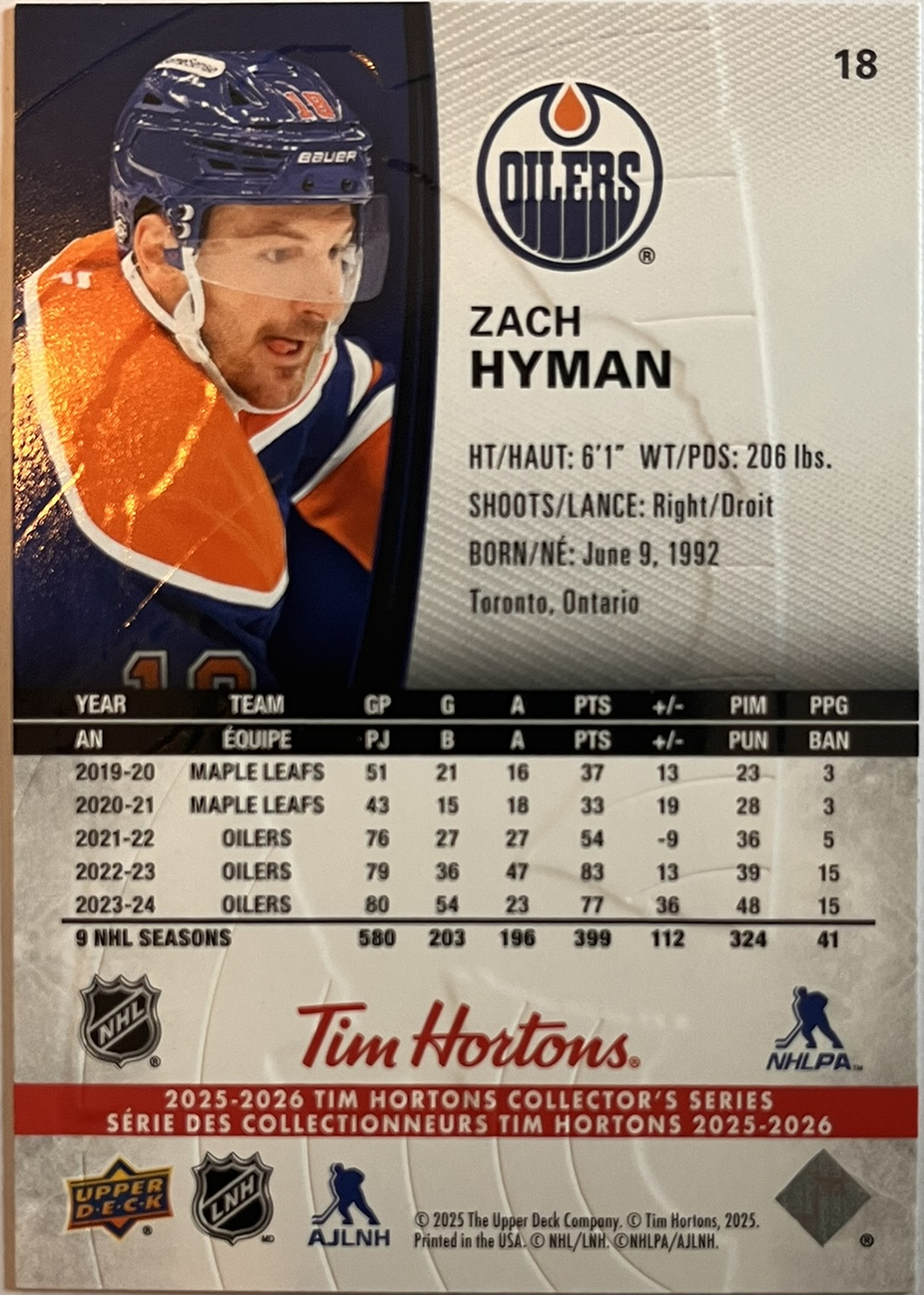 2025 - 2026 Tim Hortons Collector's Series Base #018 - Zach Hyman